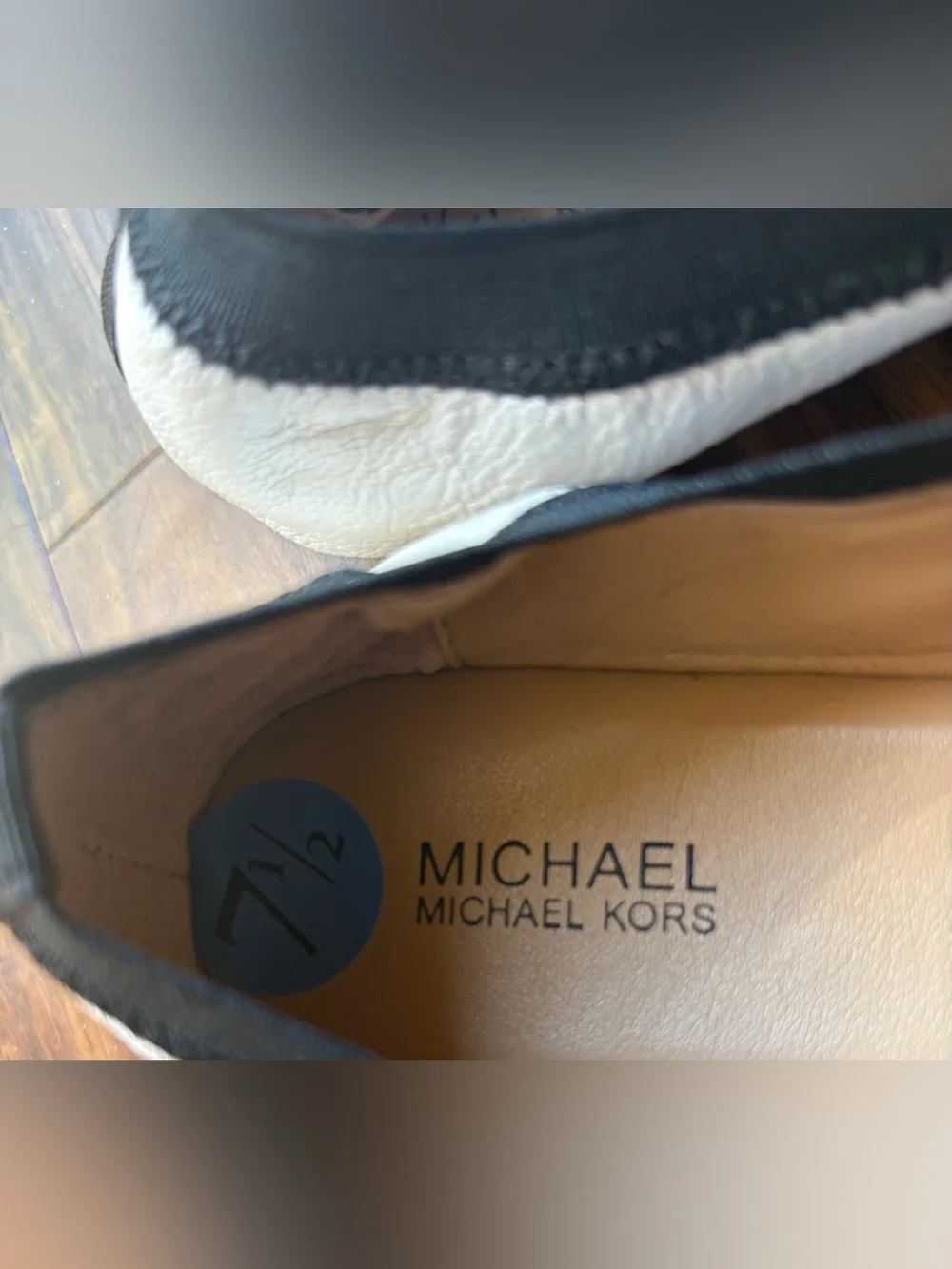 Michael Kors Black and white cap-toe with MK logo bow Leather Ballet Flats 7.5